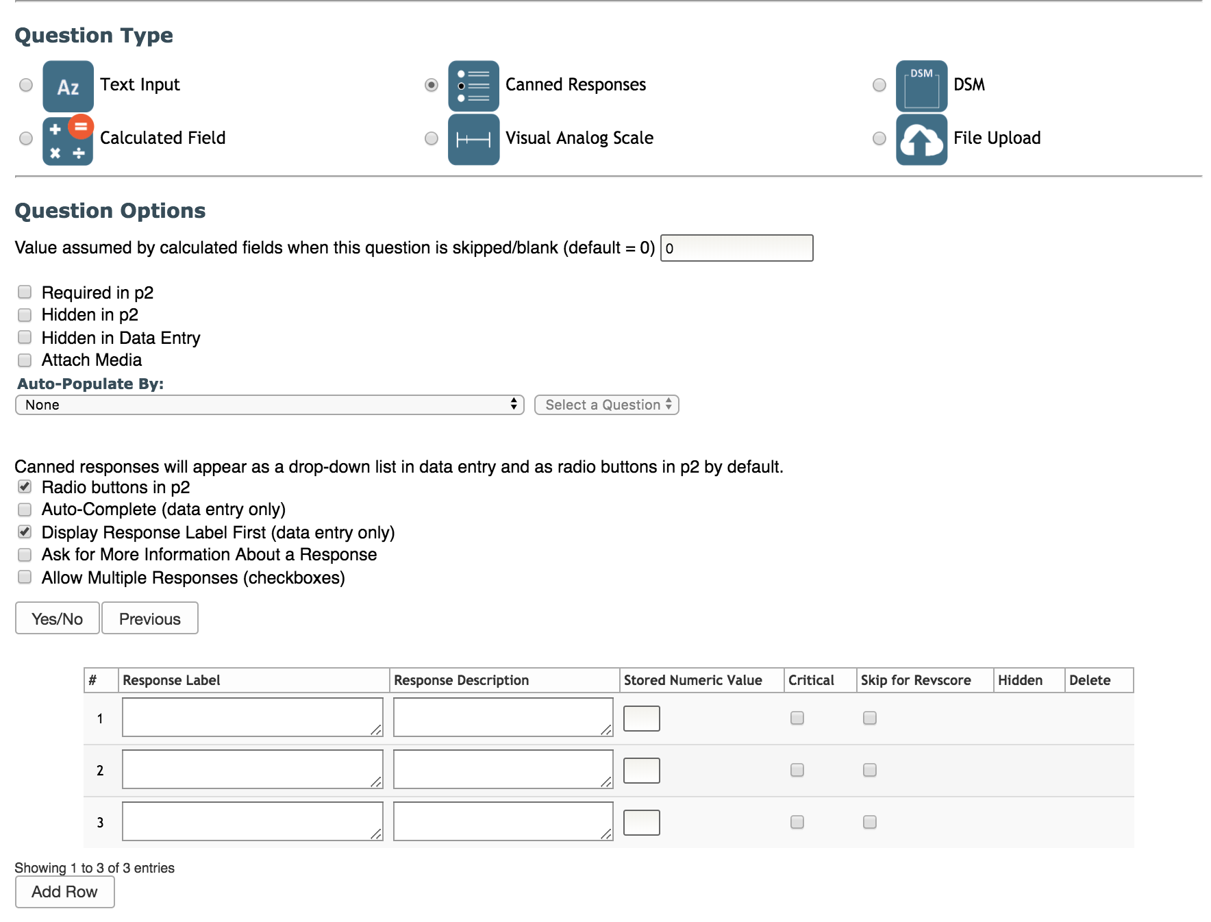 Question Types Canned Responses to the COINS Support Center!